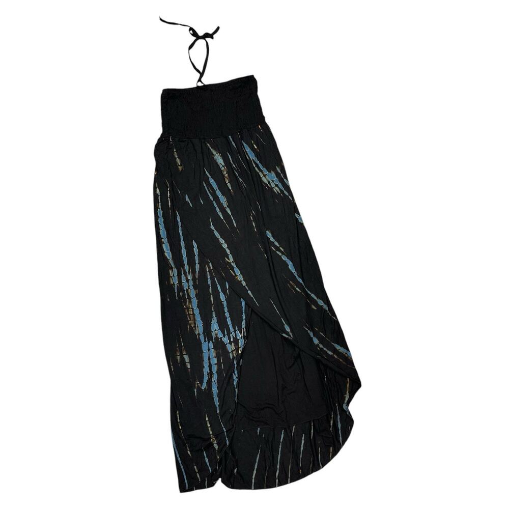 Avatar Clothing Dress Black Blue Hi Low Tie Neck Halter Medium Dye